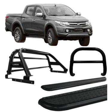 Imagem de Kit Quebra Mato Estribo Santo Antônio Duplo 2020 L200 Preto - HOZZ