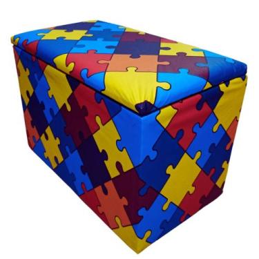 Imagem de Puff Bau Decorativo Organizador Estampa Quebra Cabeça - LSNMIX