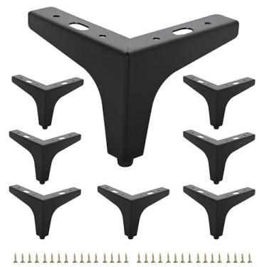Imagem de Conjunto de 8 pernas de móveis de metal preto fosco de 10 cm, pés de móveis de metal triangular, substituição DIY para suporte de TV, sofá, cômoda, armário, penteadeira (preto)