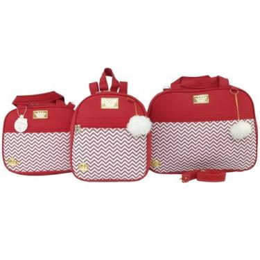 Imagem de Bolsa maternidade 3 peças chevron vermelho - LET BABY BOLSAS MATERNIDA