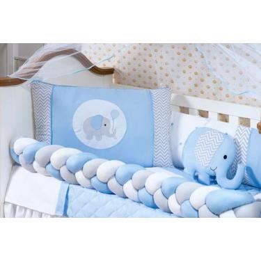 Imagem de Kit berço com trança modelo baby elefante e lençol de elástico confort