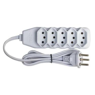Imagem de Extensão Tripolar Slim 5 Tomadas 10A 1M Branco - Force Line