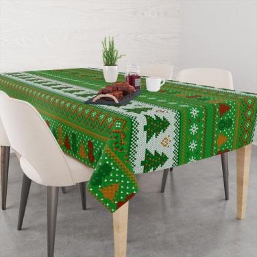 Imagem de Toalha De Mesa Retangular 6 Lugares Tecido Oxford Árvores de Natal Tex