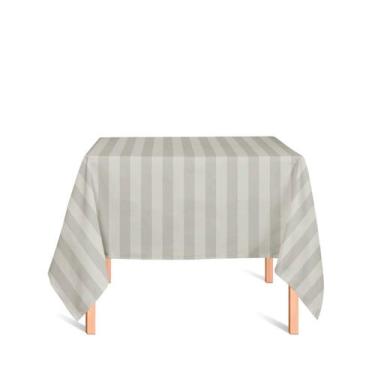 Imagem de Toalha de Mesa Quadrada em Tecido Jacquard Bege Marfim Listrado Tradic