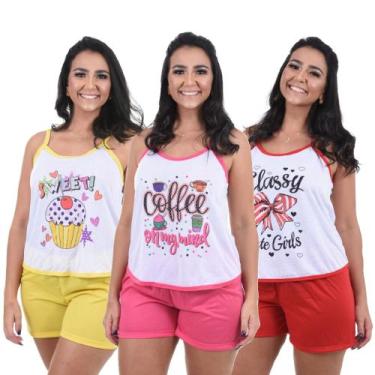 Imagem de Kit 3 Baby Doll Feminino Pijama Curto Cores Sortidas Atacado Revenda S