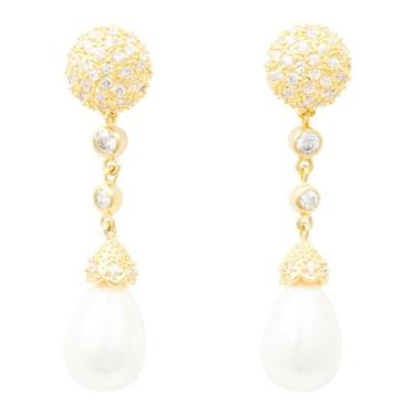 Imagem de Brinco Zircônia e Pérola BC3071 - Akasaki, Dourado