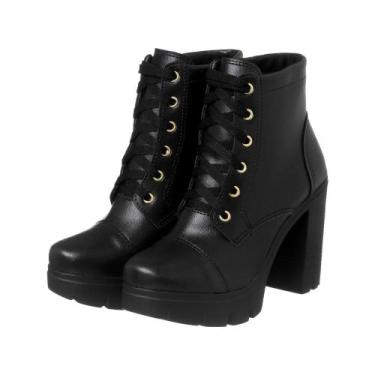 Imagem de Coturno Feminino Salto Plataforma Quadrado Tratorado Sintético Preto -