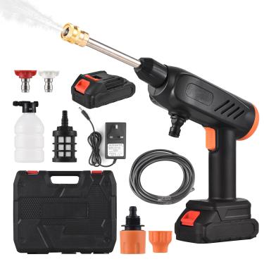 Imagem de Pruie Lavadora portátil de alta pressão sem fio 21V portátil multifuncional máquina de lavar para limpeza de carro/pátio h/ar condicionado/limpeza de cozinha/rega de jardim com 2 baterias reable