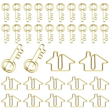 Imagem de Hesena Conjunto de 120 clipes de papel, 60 clipes de papel em forma de casa e 60 clipes de papel em forma de chave para escritório, casa, presentes para agentes imobiliários e corretores de imóveis