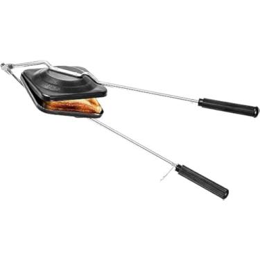 Imagem de Torradeira a gás de alumínio antiaderente, sanduicheira, torradeira para churrasqueira no fogão a gás - preta