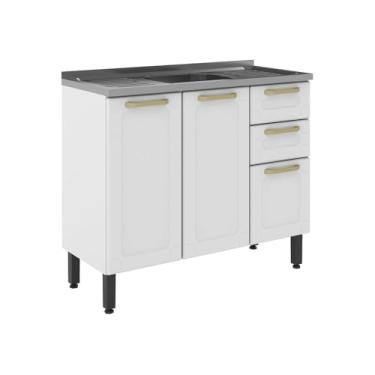 Imagem de Balcão de Aço Pia 3 Portas 2 Gavetas Branco Colors Bertolini