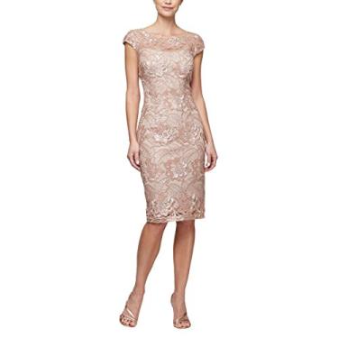 Imagem de Alex Evenings Vestido feminino curto com bordado floral na altura do joelho, Ouro rosa, 46