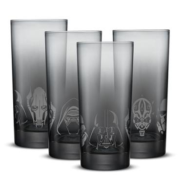 Imagem de JoyJolt Conjunto de 4 copos de bebida Star Wars Dark Side Highball de 425 g, copos altos de vidro com Darth Vader Stormtrooper Darth Maul Kylo Ren e General Grievous, Star Wars Merch
