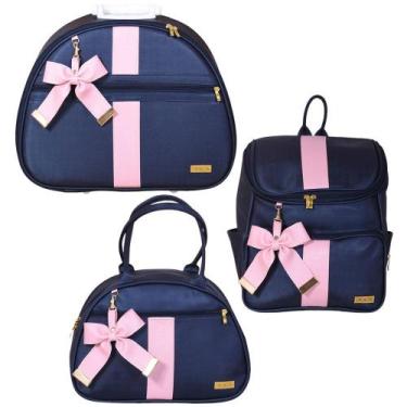 Imagem de Kit Bolsa Maternidade Laço Lauren Marinho e Rosa 3 Peças - Decalta
