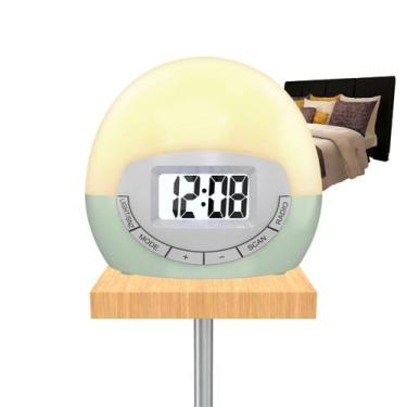 Imagem de Relógio Digital Despertador com Luz Ambiente Rádio FM Cabo USB ou Pilh
