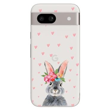 Imagem de Blingy's Capa para Google Pixel 8a, estilo coelhinho floral com padrão de corações design animal divertido capa protetora transparente TPU transparente transparente (15,5 cm) (coelho floral)