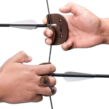 Imagem de Hide & Drink, Aba de dedo para tiro com arco, proteção contra arcos recurvos, protetor de dedo, equipamento de treino de tiro esportivo e ao ar livre, couro de flor integral, feito à mão, marrom