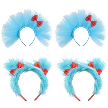 Imagem de Degpum 2Pcs Blue mesh headband and 2 Pcs blue cat ear headband Costume Accessories for Mardi Gras Halloween Cosplay Sports Party and Spirit Day Easter Party Supplies