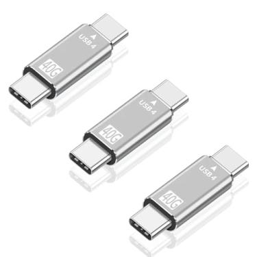 Imagem de Poyiccot Pacote com 3 adaptadores USB C macho para macho, adaptador USB C de 40 Gbps 8K, PD 100W USB C macho para macho Thunderbolt 4/3 e carregamento USB 3.1 conector tipo C compatível com iPad,