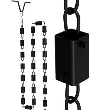 Imagem de 1 corrente de chuva quadrada, correntes de chuva pretas para calhas de 2,5 m, alumínio revestido com pó preto durável, correntes de chuva para fora, corrente coletora de chuva ajustável, correntes de