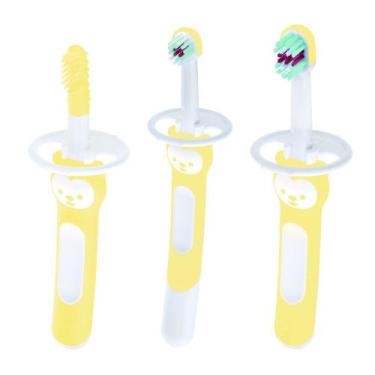Imagem de Escova Mam Brushes Trio Bebê 3+ Meses Amarela