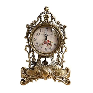 Imagem de Relógio de Mesa Relógio de assento silencioso de cobre de luxo europeu vintage relógio decorativo lareira Relógio de Mesa
