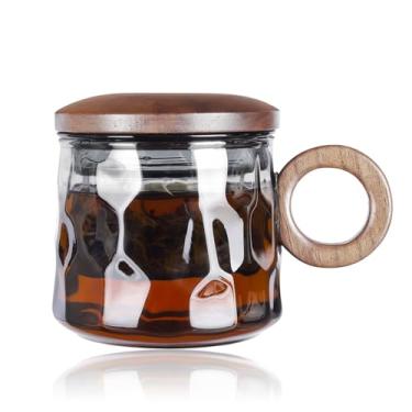 Imagem de Xícara de chá de vidro com infusor e tampa, 527 g/550 ml xícara de chá para infusor de chá de folhas soltas caneca coador copo íngreme presentes de Natal para mulheres