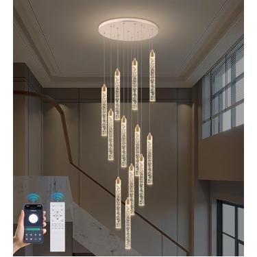 Imagem de Upfelw Lustre De Cristal Para Escada, Moderno Em Espiral Dourada Grande Com Led Regulável, Iluminação Hall Entrada, Luminária Suspensa Sala Estar 12 Luzes E Controle Remoto