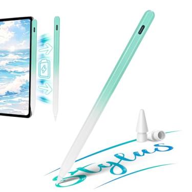 Imagem de Caneta Stylus para iPad 9ª geração com rejeição de palma, lápis QLAYA magnético para Apple iPad 10ª a 6ª geração, iPad Air, iPad Pro de 11 e 12,9 polegadas, sensível à inclinação, branca e verde