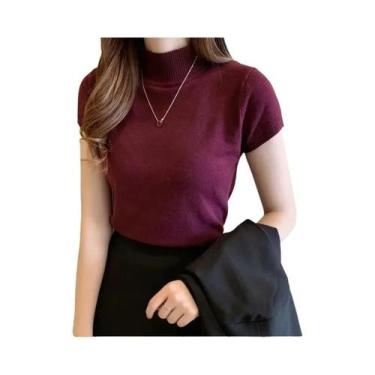 Imagem de Blusa de Malha com Gola Alta e Manga Curta - Moda Feminina para Verão,