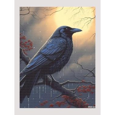 Imagem de MOER SKY Kit de pintura de diamante para adultos 5D American Crow Bird Kit de arte de diamante de broca completa DIY conjunto de pintura de pedra de corvo quarto sala de estar decoração de parede