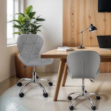 Imagem de Cadeira Slim Office Estofada Base Giratória Cromada(Cinza)