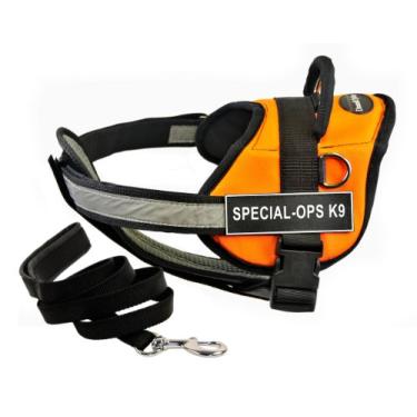Imagem de Dean & Tyler Arnês para filhotes DT Works laranja "Special-OPS K9" com enchimento no peito, PP e correia acolchoada preta de 1,8 m.
