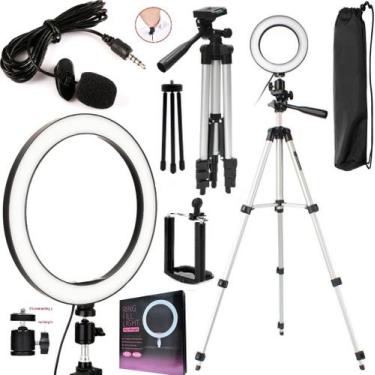 Imagem de Kit Tripé Profissional Pedestal + Ring Light Led Iluminador + Microfon