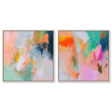 Imagem de Art Remedy Conjunto de tela Fusion of Shades com 2 arte de decoração de dopamina, moldura prateada, 50 x 50 cm