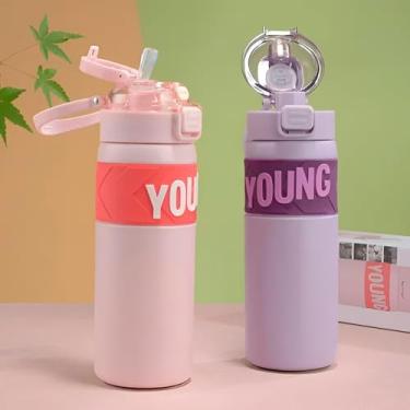 Imagem de Kit Garrafa Termica 660ml em Aço Inox com Tampa Bico Quick Flip - Ideal para Bebida Gelada e Quente, Água, Café (3, Bege)