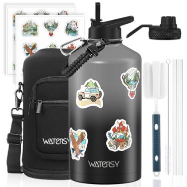 Imagem de Garrafa de água isolada de 1 galão (fria por 48 horas), livre de BPA e à prova de vazamento, jarro de água de aço inoxidável de 3,628 g, garrafa de água grande com tampa de bico de canudo para