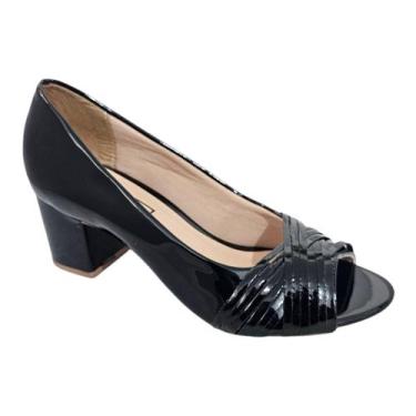 Imagem de Sapato Feminino Peep toe Salto Baixo Confortável Bico Aberto - Feminy 