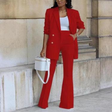 Imagem de Blazer Feminino Elegante com Calças Flare - Conjunto de Roupas em Duas