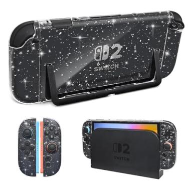 Imagem de DLseego Capa protetora com glitter compatível com console Nintendo Switch 2 (2025) - placa traseira rígida com capa Joycon de TPU macio com design de absorção de choque e anti-arranhões - cristal