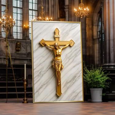 Imagem de Quadro Decorativo Jesus na Cruz Dourado