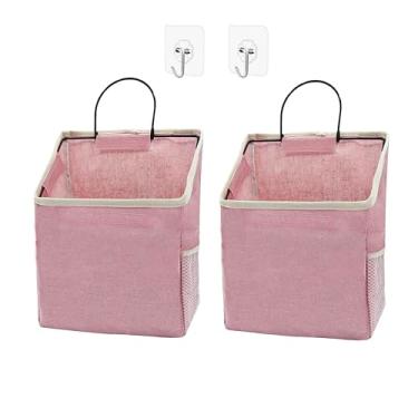 Imagem de SMALIGOLA Pacote com 2 sacos de armazenamento para pendurar na parede, bolsa organizadora de pendurar com gancho adesivo, organizador de parede para dormitório, banheiro, quarto, cozinha (rosa)