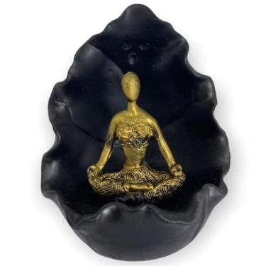 Imagem de Incensário Cascata Gruta Folha Yoga Dourado E Preto 11 Cm - Lua Místic
