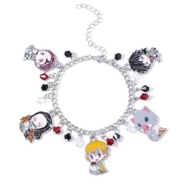 Imagem de SONGCHANGJEWELRY Pulseira com pingente de anime Chibi - apresenta Zenitsu Nezuko Tanjiro e mais - Presente de fã de anime para cosplay ou uso diário, Large, Zinco, Sem Pedra Preciosa