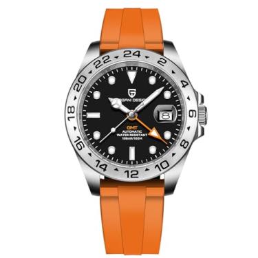 Imagem de Pagani Design Relógios masculinos GMT automáticos automáticos analógicos safira esportes à prova d'água luminoso relógio de pulso, Borracha preta, Esportivo