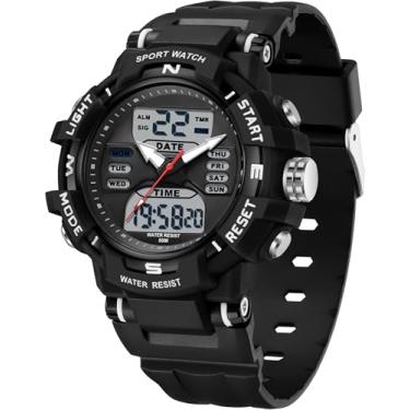 Imagem de Relógios esportivos femininos, à prova d'água, analógico, digital, relógio de pulso militar, tático, ao ar livre, com alarme, LED luminoso, cronômetro, contagem regressiva, relógio duplo para mulheres