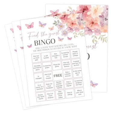 Imagem de Baby in Bloom Baby Shower Games, Floral Find The Guest Bingo Game para 30 convidados com cartas de jogo, revelação de gênero, suprimentos e decorações para chá de bebê (DV22)