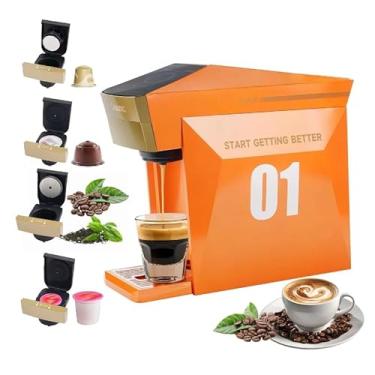Imagem de Cafeteira 4 em 1 para servidor único, mini máquina de café para Nespresso Original/K cups/Dolce Gusto Original/Café moído, máquina de café expresso de 19 bar adequada para escritório em casa, laranja