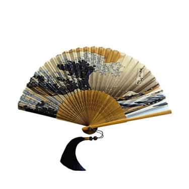 Imagem de AAPIE Ventilador Dobrável Ventilador de Mão Dobrável Ondas do Mar Ventilador Dobrável Portátil Estilo Retrô Ventoinhas Dobráveis para Apresentação Dança Decorações Festivas Presente para Mulheres