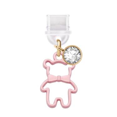 Imagem de ELISE & FONDA Porta de carregamento tipo C TP824 plugue antipoeira pequeno urso de pelúcia pingente de celular para iPhone 15/16/Samsung/OnePlus/Xiaomi/oppo telefones Android (rosa)